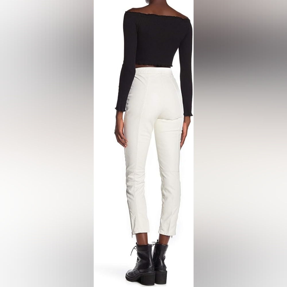 Free People White Faux Leather High Rise Ankle Zip Moto Pants NWT - Picture 4 of 15